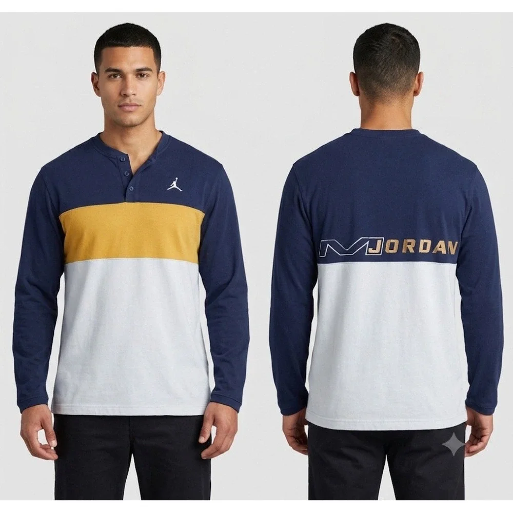Vtg‎ Nike Jordan Fleece Shirt Adult XXL Colorblock Henley Long Sleeve Blue Y2K